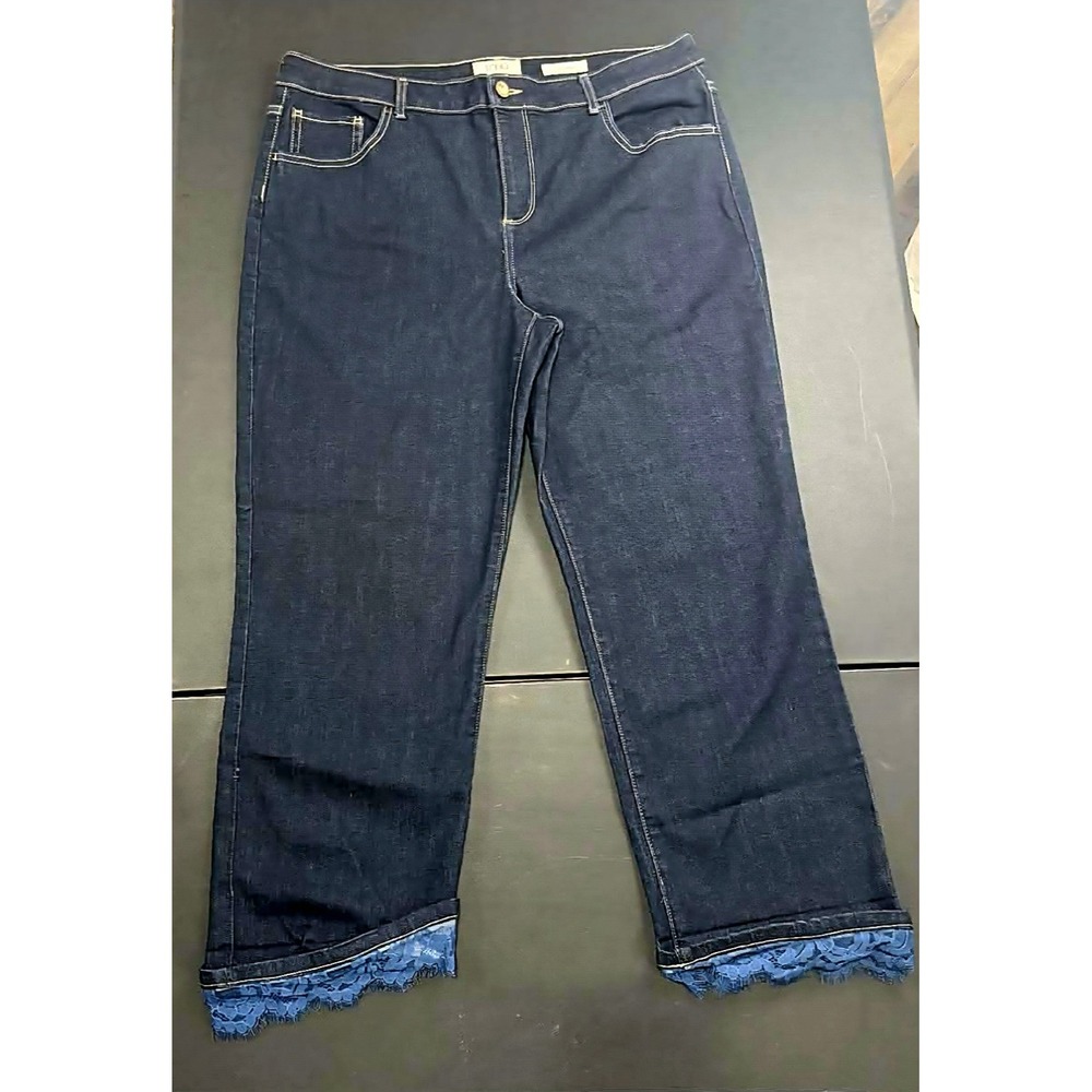 LOGO Bootcut Jeans‎ Womens 16 Dark Wash Lace Cuff Boutique style Stretch Flex